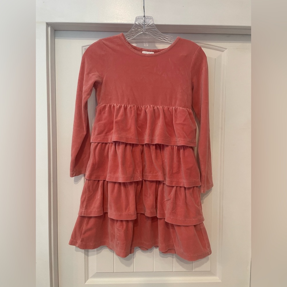 Hanna Andersson Coral Tiered Velour Dress (Girls)